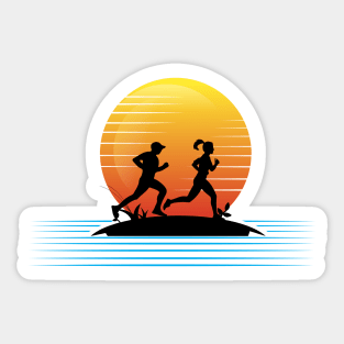 Sunset man-woman running Sticker